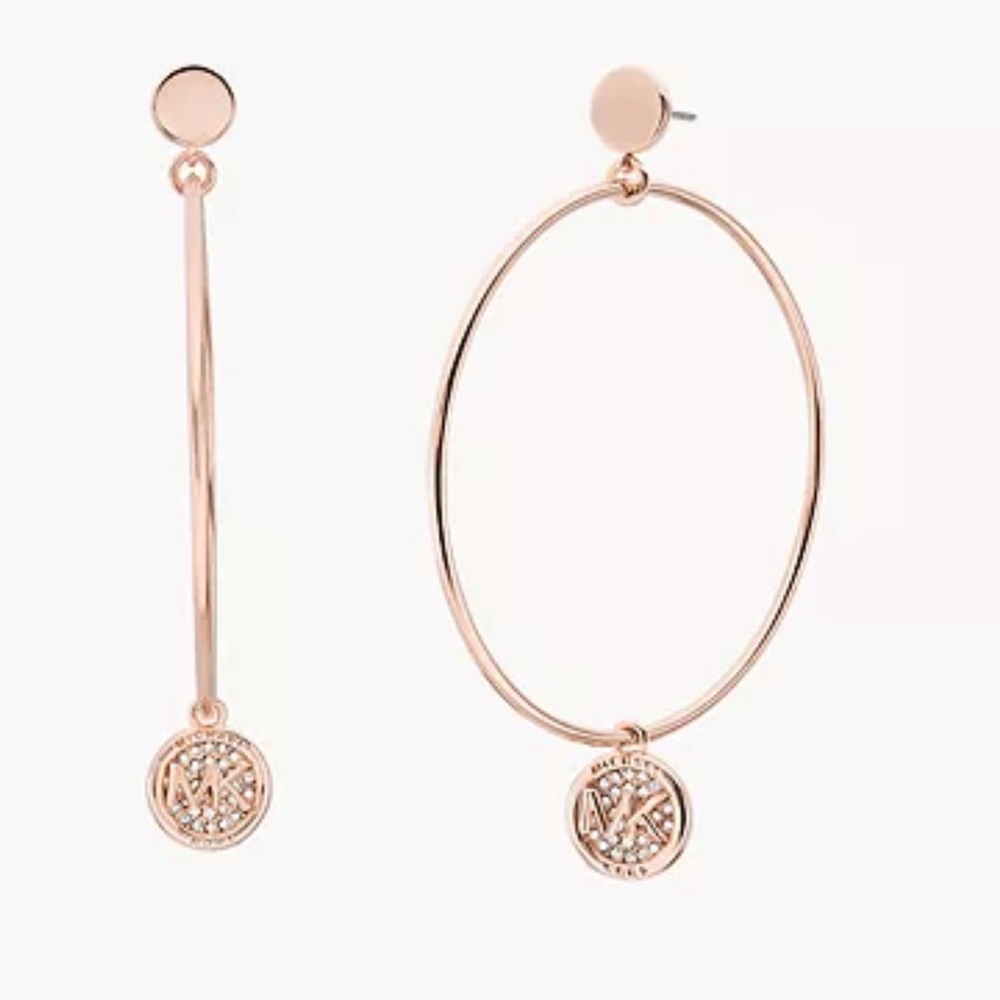 Michael Kors Large Rose Gold Charm Hoop Earrings NWT